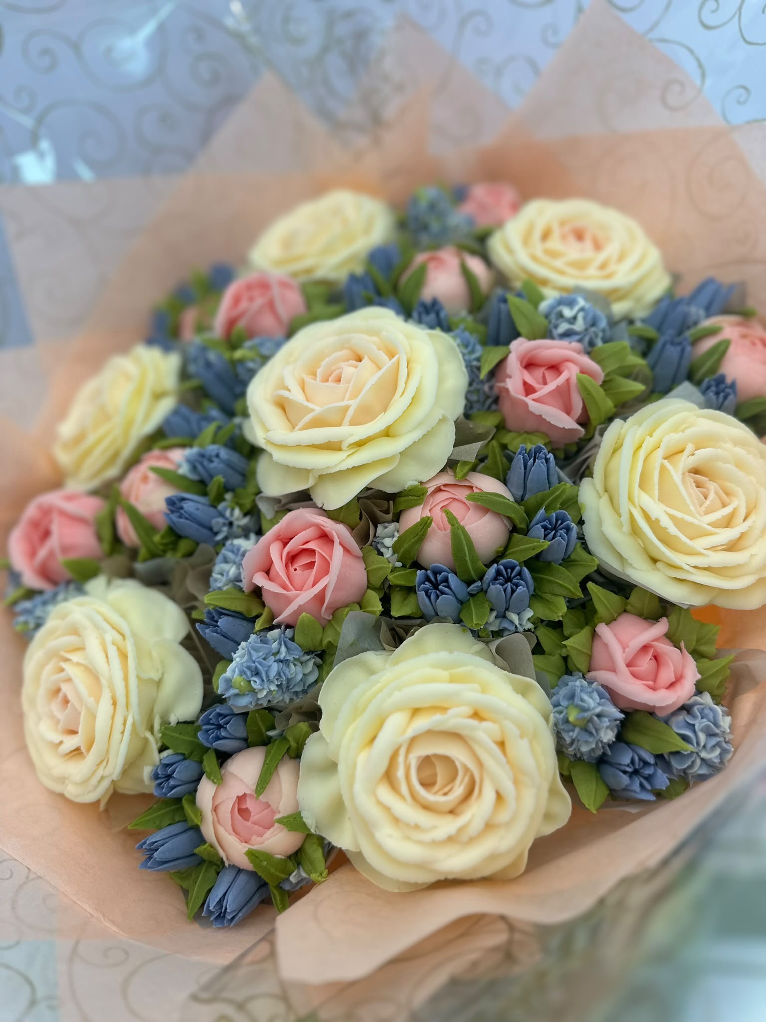 Hand-piped floral cupcake bouquet